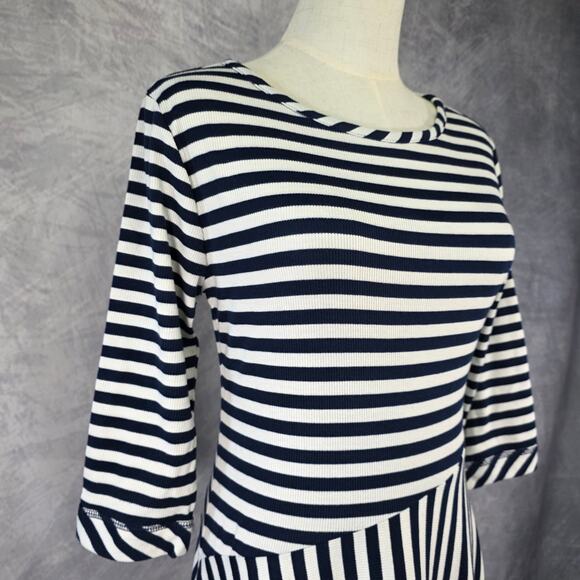 Soft Surroundings Dress Women Small Blue Striped Vivianna Asymmetrical Knit Midi - Picture 2 of 15